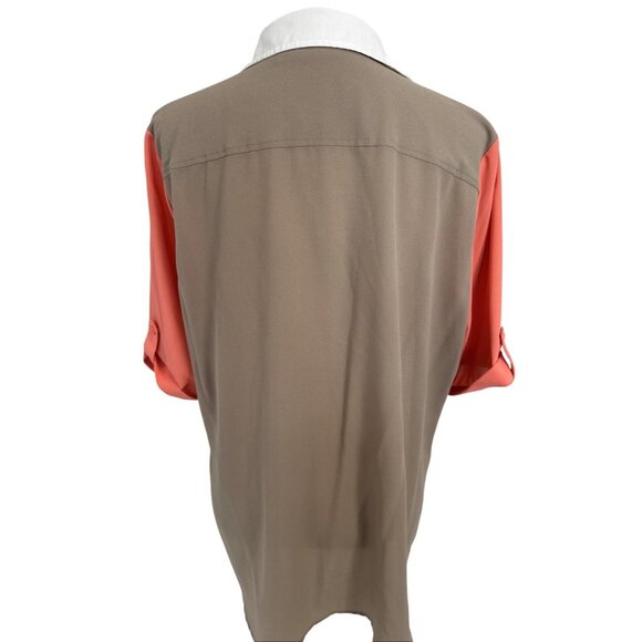 Apt. 9 Womens Beige/Coral/White Button-Down Collared Top XL - Picture 3 of 9